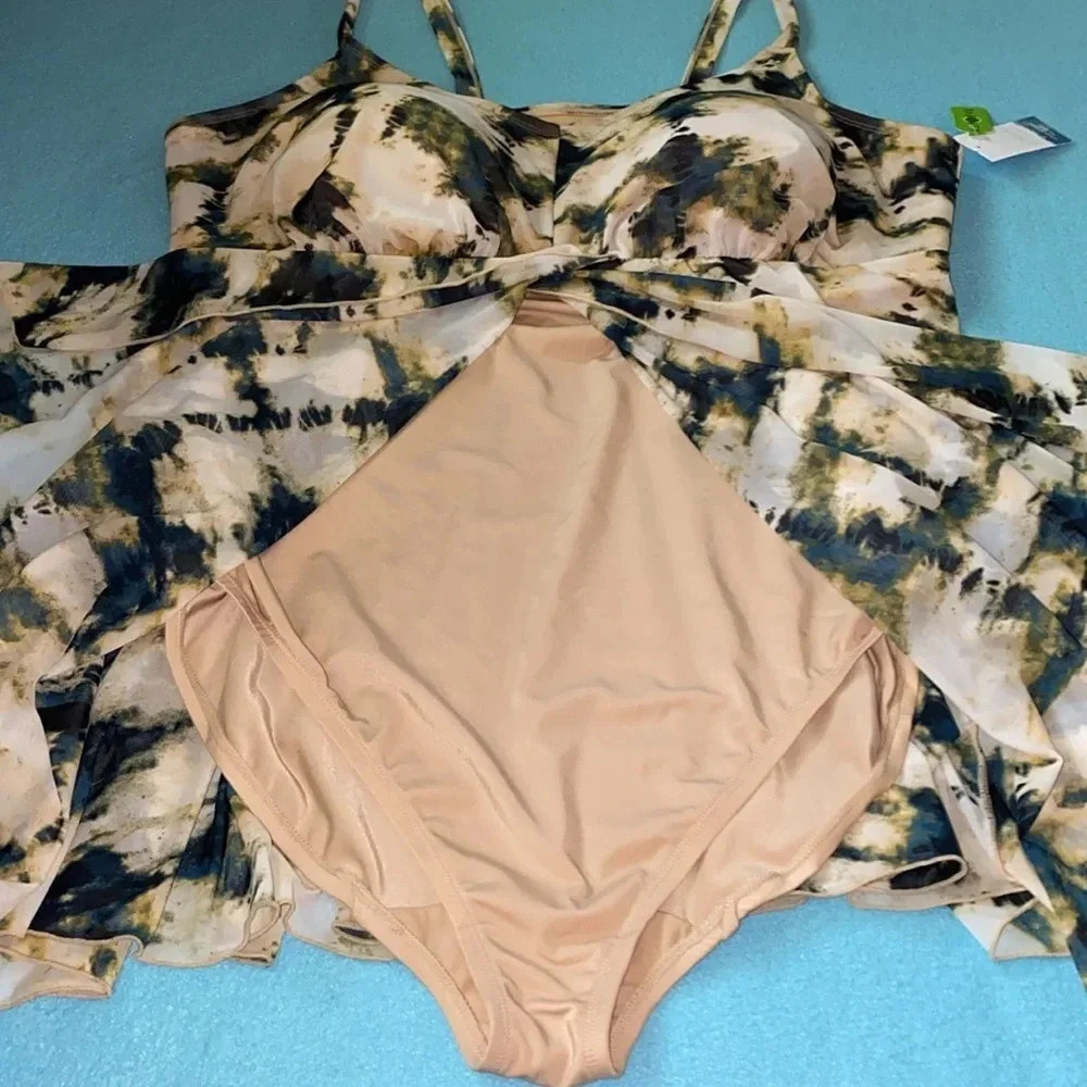 SWIM BY CACIQUE Fly Away tie dye print style swim dress faux wrap NEW size 28 - Picture 6 of 11